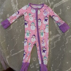 Little Sleepies Pink and Purple Snowman Footie